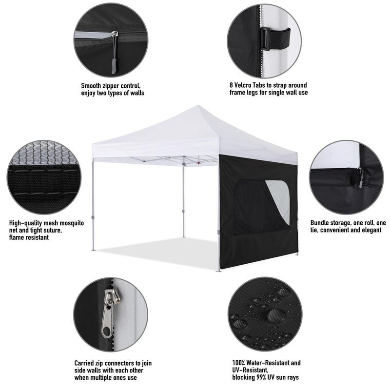 COOSHADE SunShade SideWall with Mesh Window for 10x10 Pop up Canopy Tent, 1 Pack Sunwall Only (Black) - Image 3